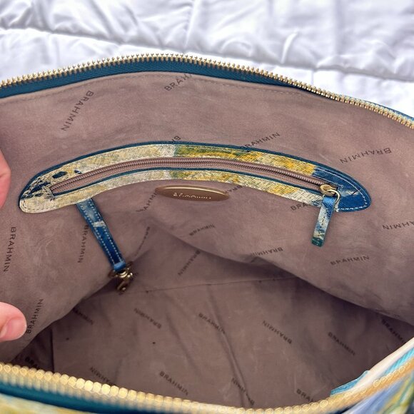 Brahmin Aspen Shoulder Bag Fuji Blue Yellow Flower Bag - Picture 10 of 16